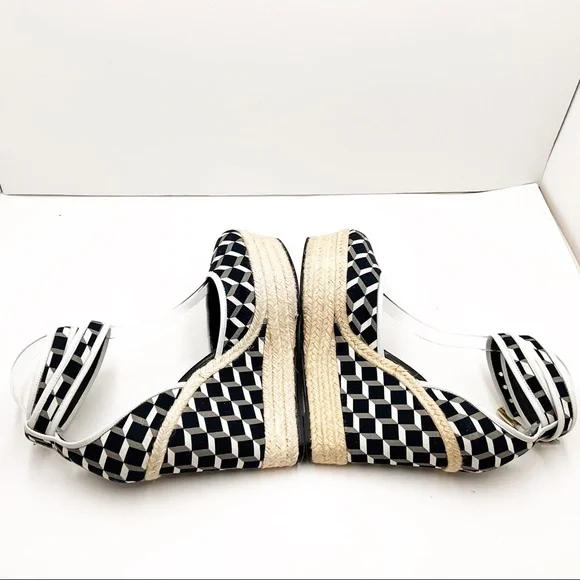 {Pierre Hardy} Canvas & Leather Cubed Print Espadrille Wedges - Picture 9 of 16